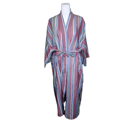 Vintage 70s John Weitz Striped Tie Waist Robe Mens One Size Red Lightweight - Picture 1 of 6